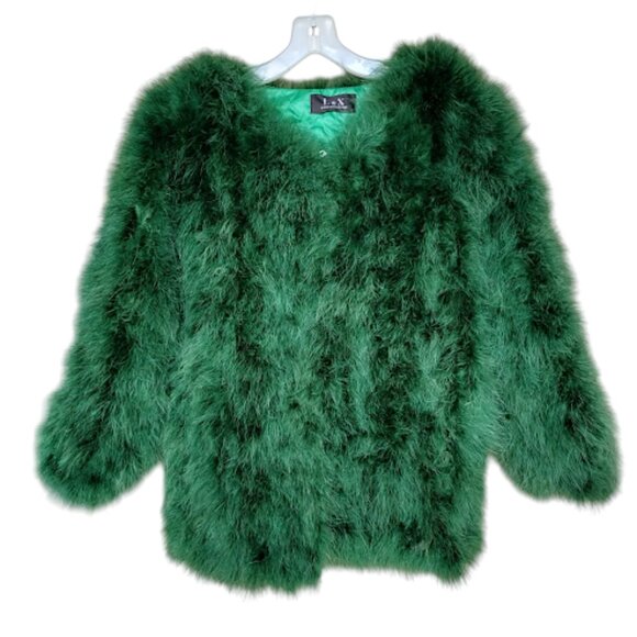 Bold Emerald Green Faux Feather Glam Statement Jacket Coat Holiday Festive XS - Picture 1 of 8